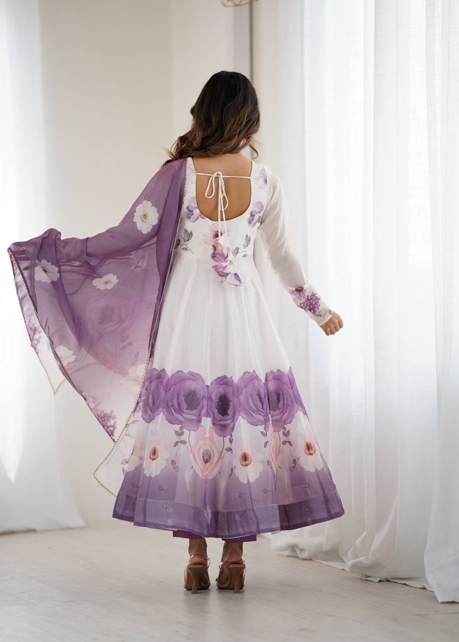 Floral Organza Anarkali Salwar Suit for Wedding & Party Wear