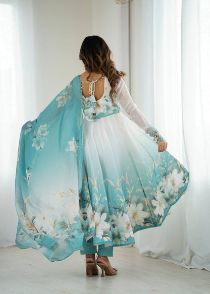 Floral Organza Anarkali Salwar Suit for Wedding & Party Wear