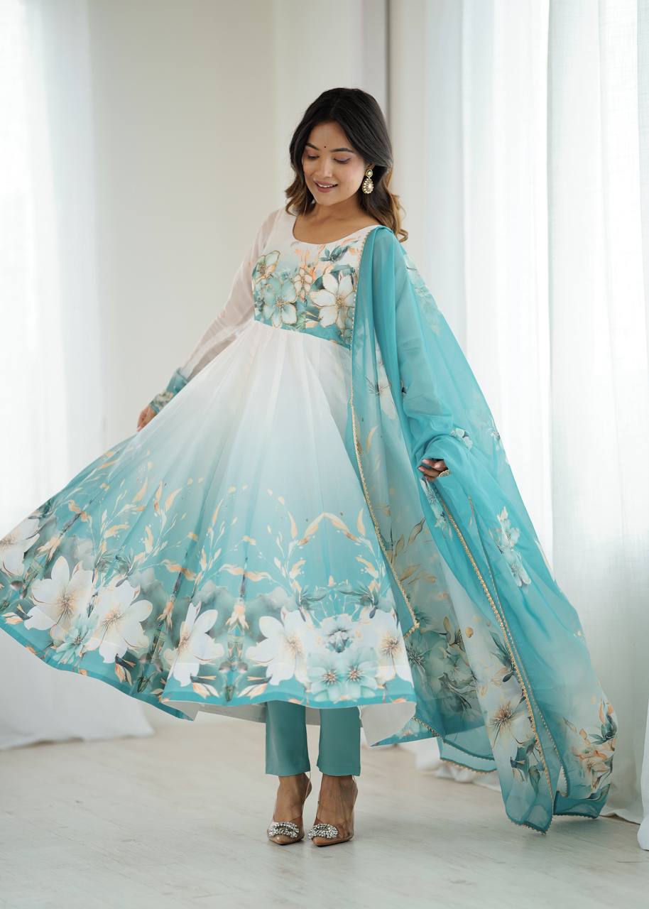 Floral Organza Anarkali Salwar Suit for Wedding & Party Wear