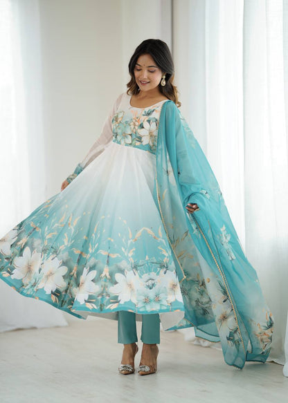 Floral Organza Anarkali Salwar Suit for Wedding & Party Wear