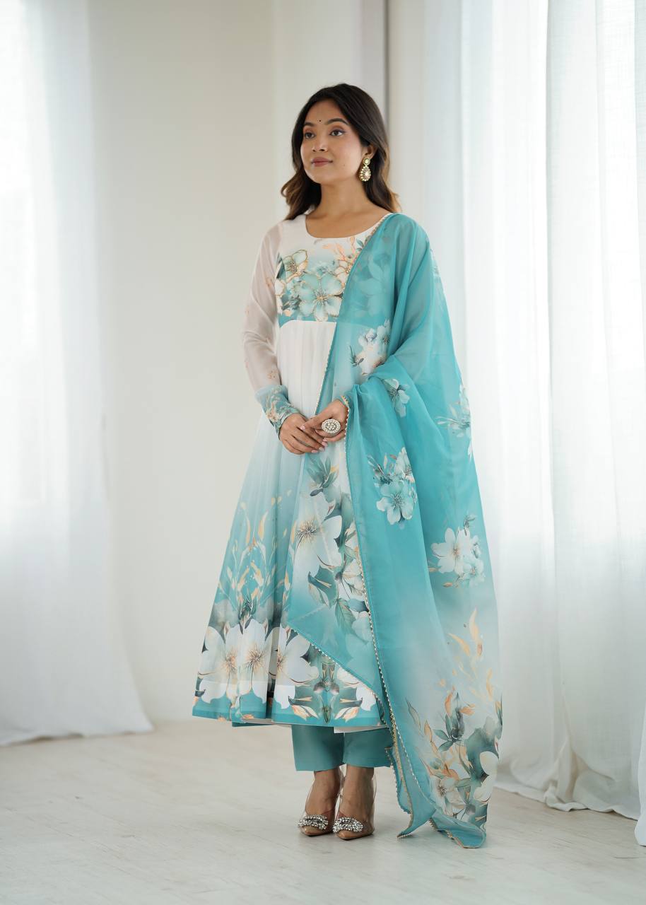 Floral Organza Anarkali Salwar Suit for Wedding & Party Wear