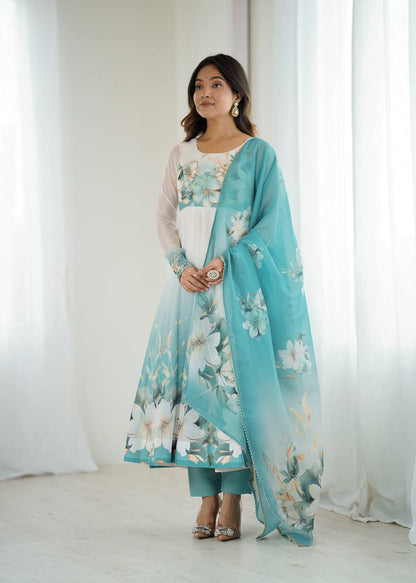 Floral Organza Anarkali Salwar Suit for Wedding & Party Wear