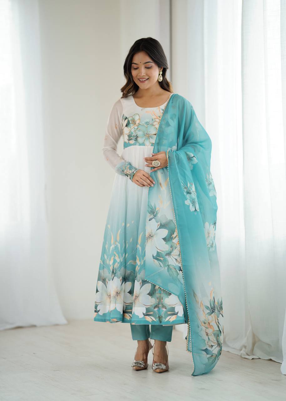 Floral Organza Anarkali Salwar Suit for Wedding & Party Wear