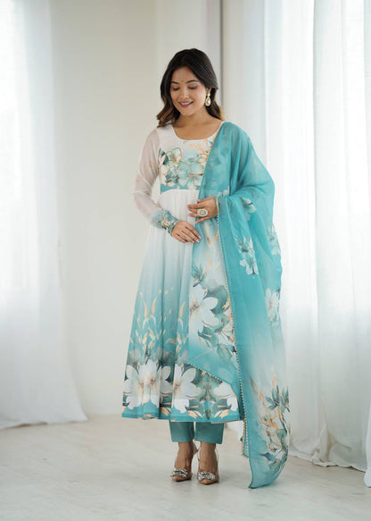 Floral Organza Anarkali Salwar Suit for Wedding & Party Wear
