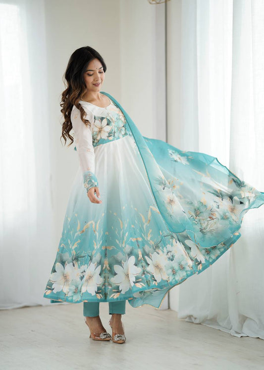 Floral Organza Anarkali Salwar Suit for Wedding & Party Wear