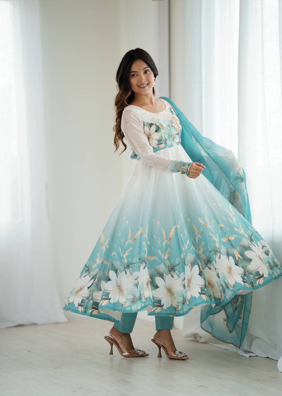 Floral Organza Anarkali Salwar Suit for Wedding & Party Wear