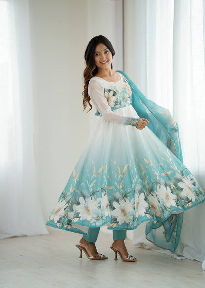 Floral Organza Anarkali Salwar Suit for Wedding & Party Wear