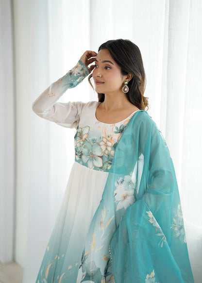 Floral Organza Anarkali Salwar Suit for Wedding & Party Wear