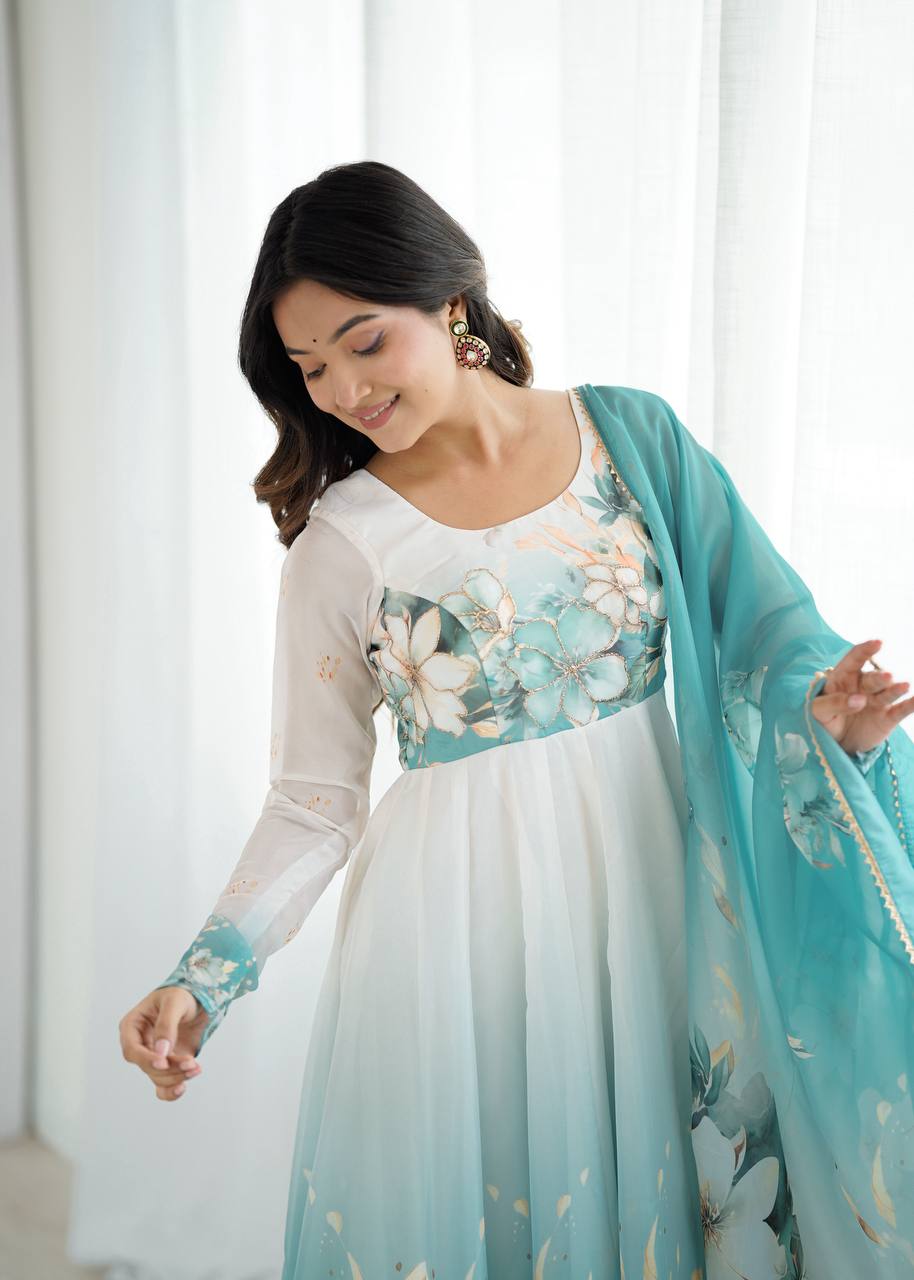 Floral Organza Anarkali Salwar Suit for Wedding & Party Wear