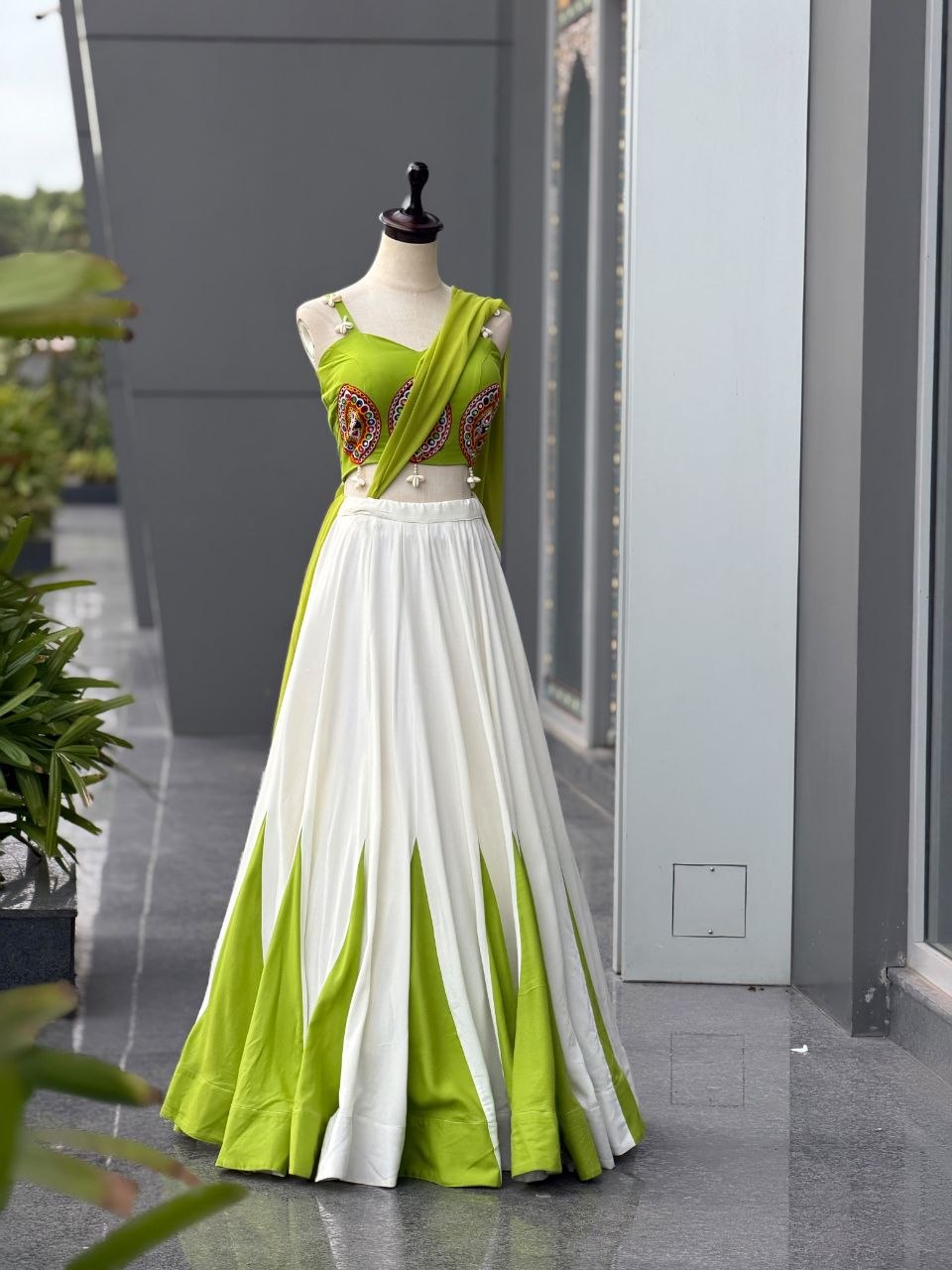 Navratri Special Green and White Lehenga Choli