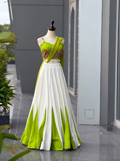 Navratri Special Green and White Lehenga Choli