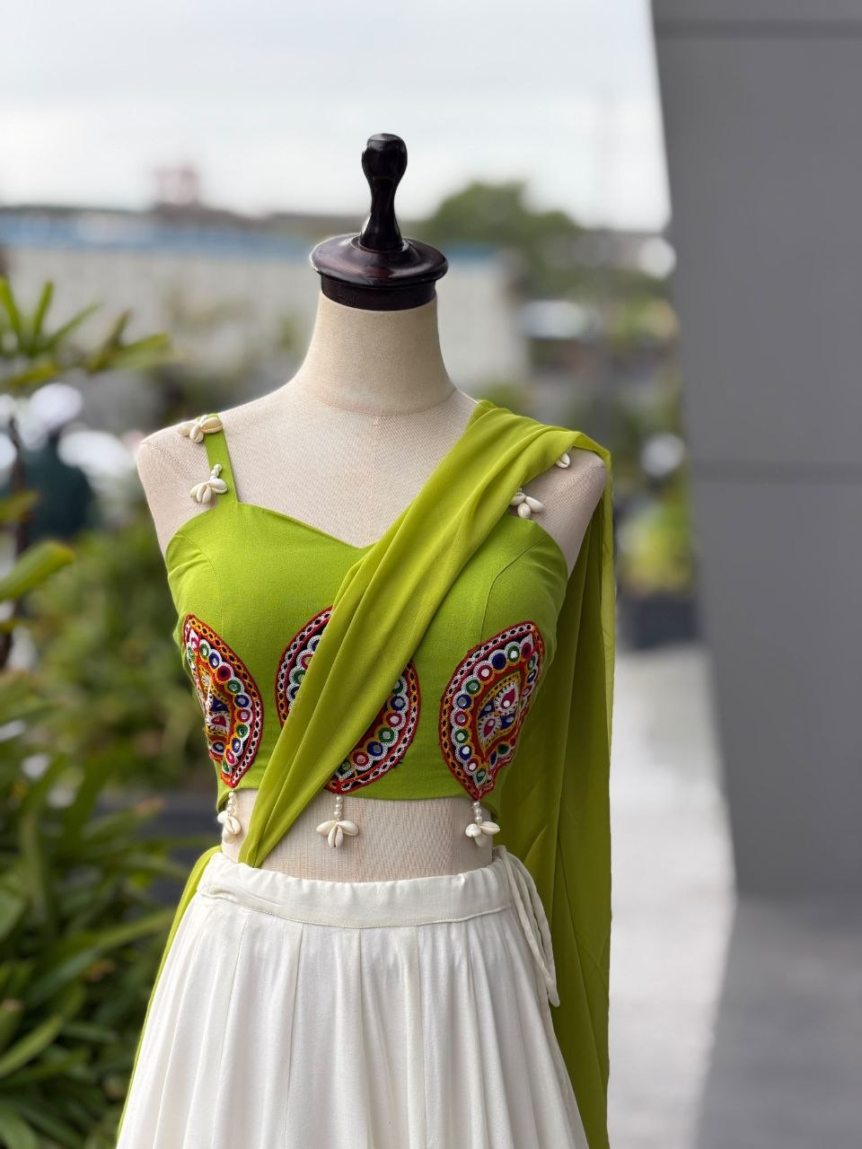 Navratri Special Green and White Lehenga Choli