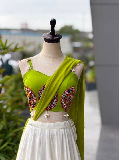 Navratri Special Green and White Lehenga Choli