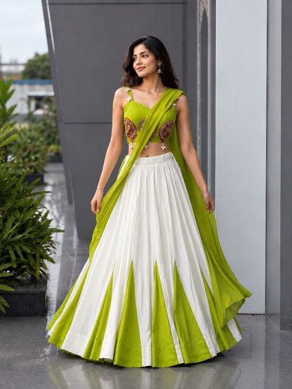 Navratri Special Green and White Lehenga Choli