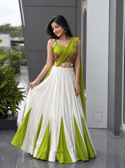 Navratri Special Green and White Lehenga Choli