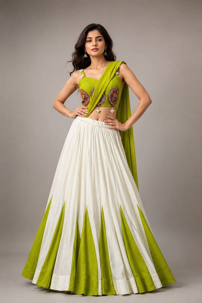 Navratri Special Green and White Lehenga Choli