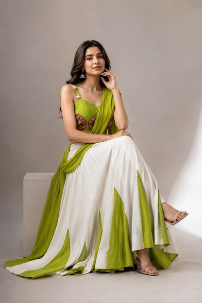 Navratri Special Green and White Lehenga Choli