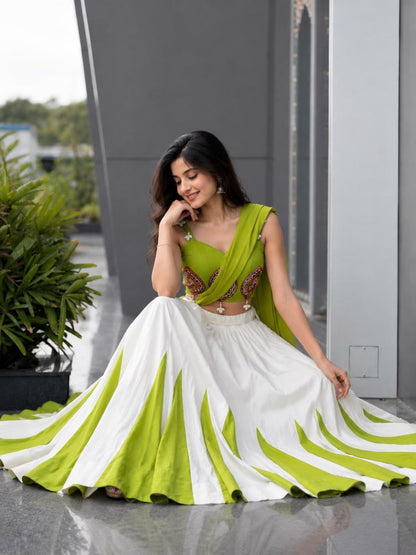 Navratri Special Green and White Lehenga Choli