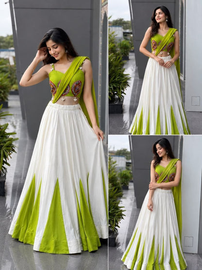 Navratri Special Green and White Lehenga Choli