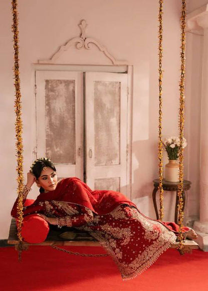Red Roman Silk Pakistani Suit Dress - Party Wear Salwar Kameez