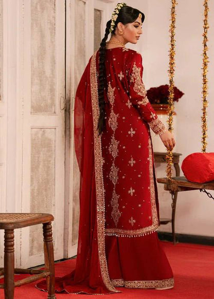 Red Roman Silk Pakistani Suit Dress - Party Wear Salwar Kameez
