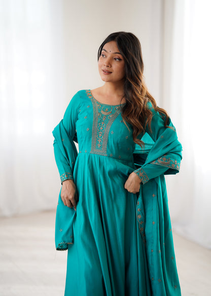 Rama Pure Roman Chanderi Silk Anarkali Suit for Women