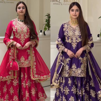 Chinon Silk Anarkali Suit with Sequin Work - 3 Piece Set
