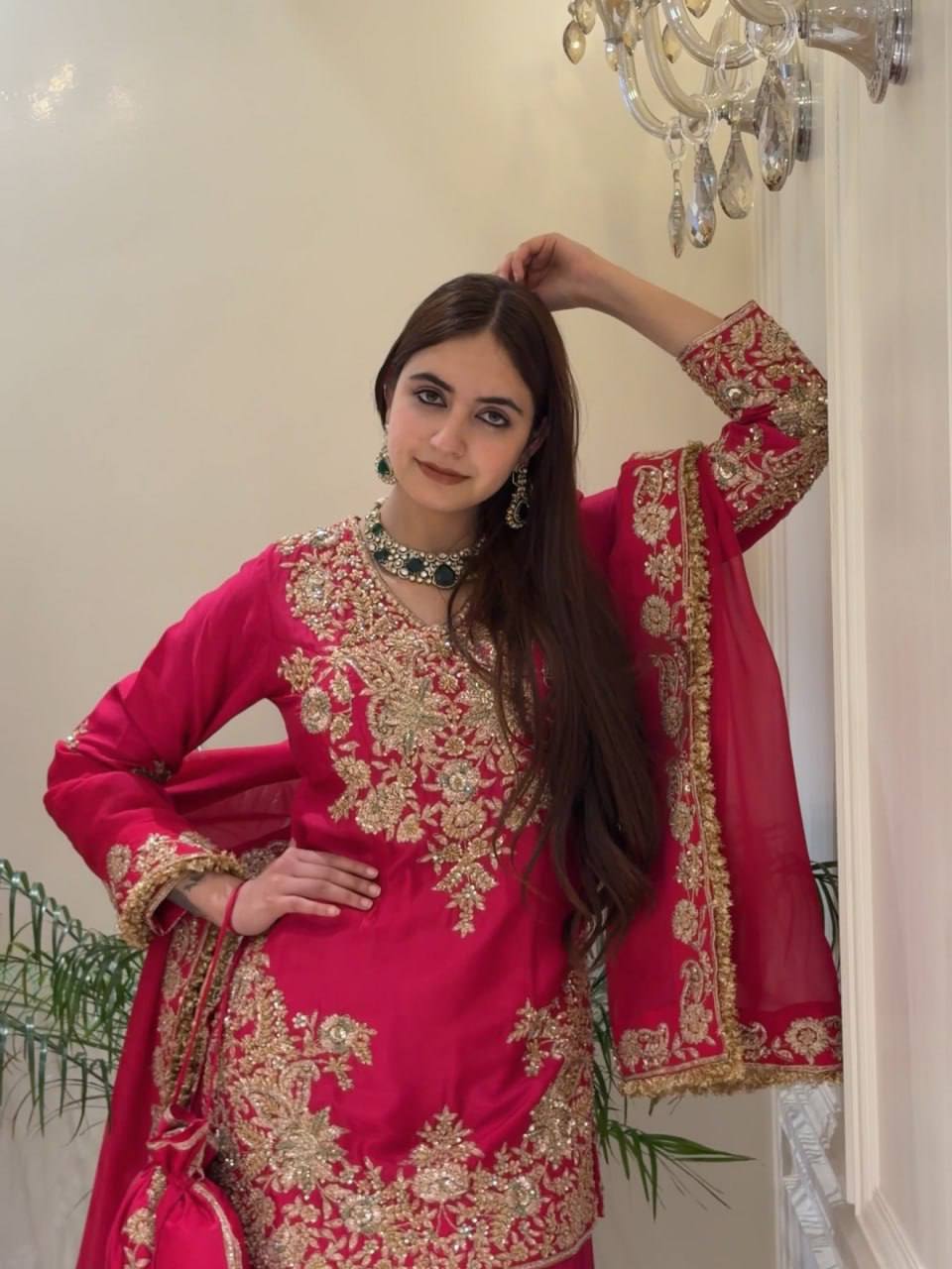 Chinon Silk Anarkali Suit with Sequin Work - 3 Piece Set