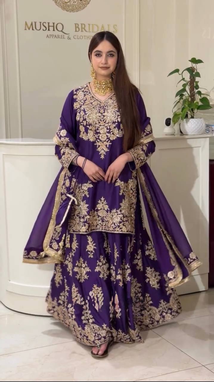Chinon Silk Anarkali Suit with Sequin Work - 3 Piece Set
