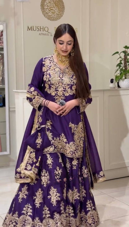 Chinon Silk Anarkali Suit with Sequin Work - 3 Piece Set