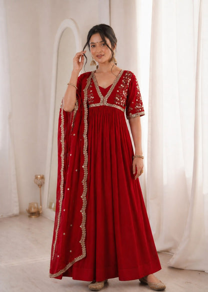 Sequins Embroidered Faux Blooming Gown with Dupatta