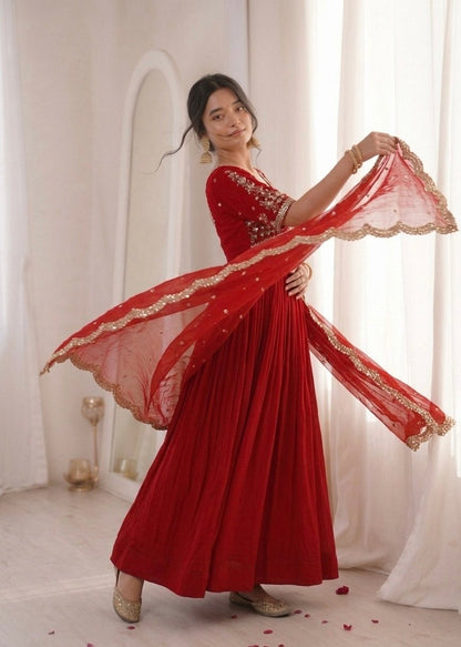 Sequins Embroidered Faux Blooming Gown with Dupatta