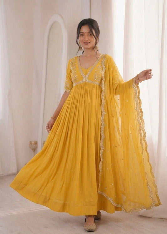 Sequins Embroidered Faux Blooming Gown with Dupatta