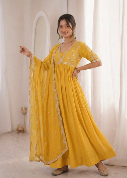 Sequins Embroidered Faux Blooming Gown with Dupatta