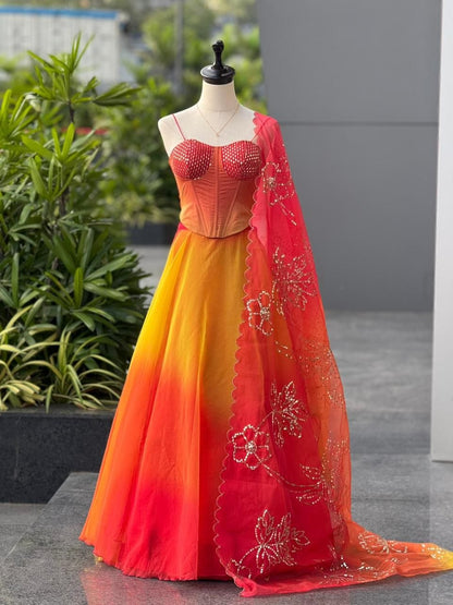 Orange Ombre Organza Corset  Wedding Party Wear