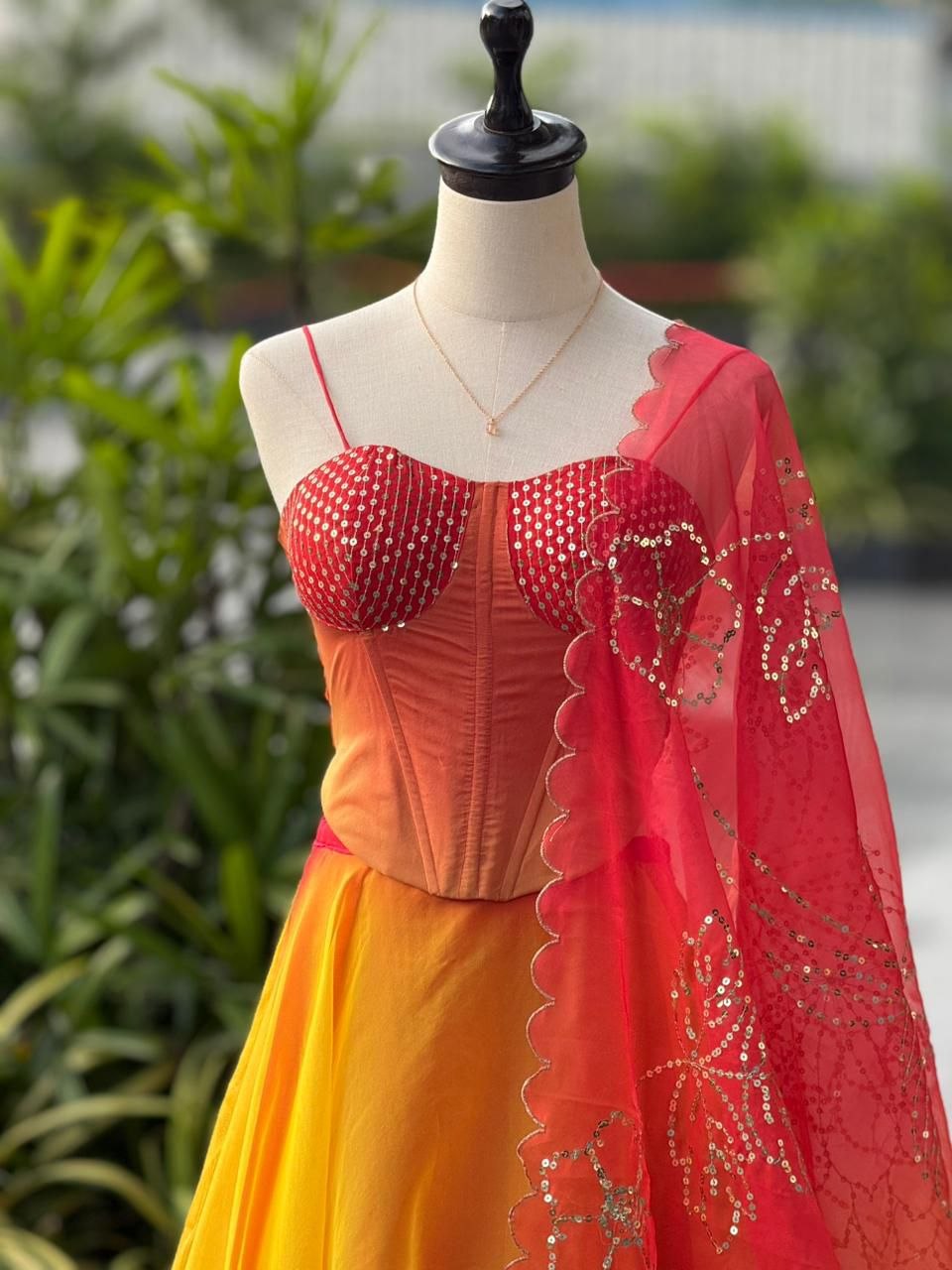 Orange Ombre Organza Corset  Wedding Party Wear