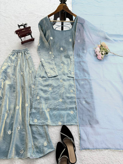 Mist Blue Fandy Silk Anarkali Suit for Women with Sequence Work