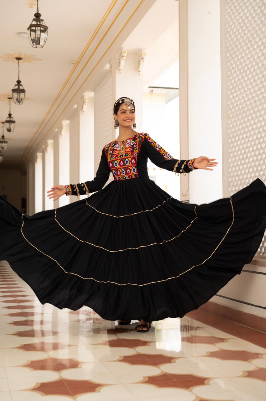 Navratri Special Gamthi Work Fully Flared Gown for Garba