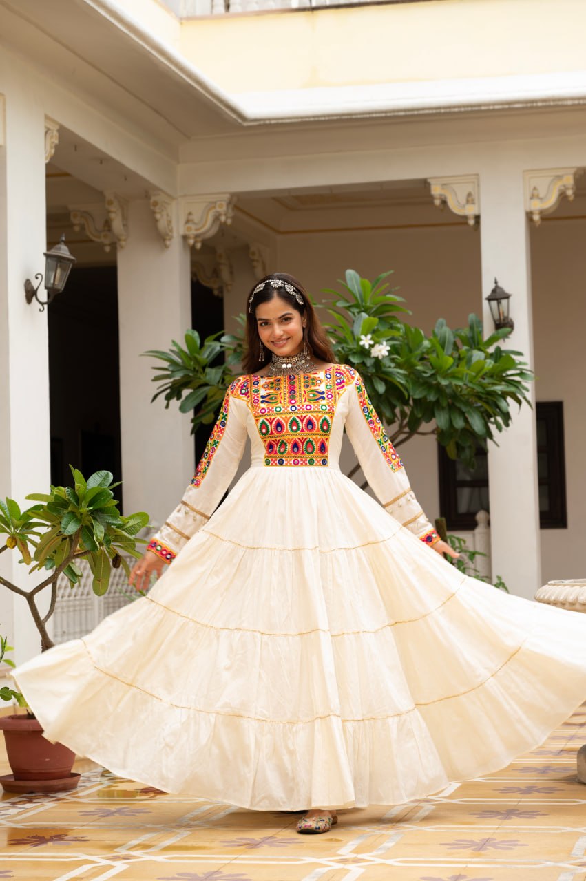 Navratri Special Gamthi Work Fully Flared Gown for Garba