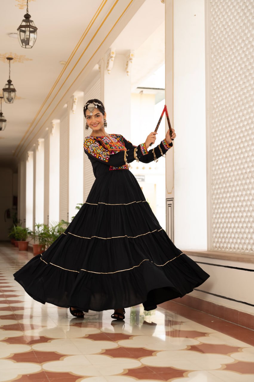 Navratri Special Gamthi Work Fully Flared Gown for Garba