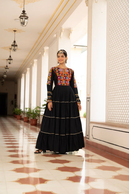Navratri Special Gamthi Work Fully Flared Gown for Garba