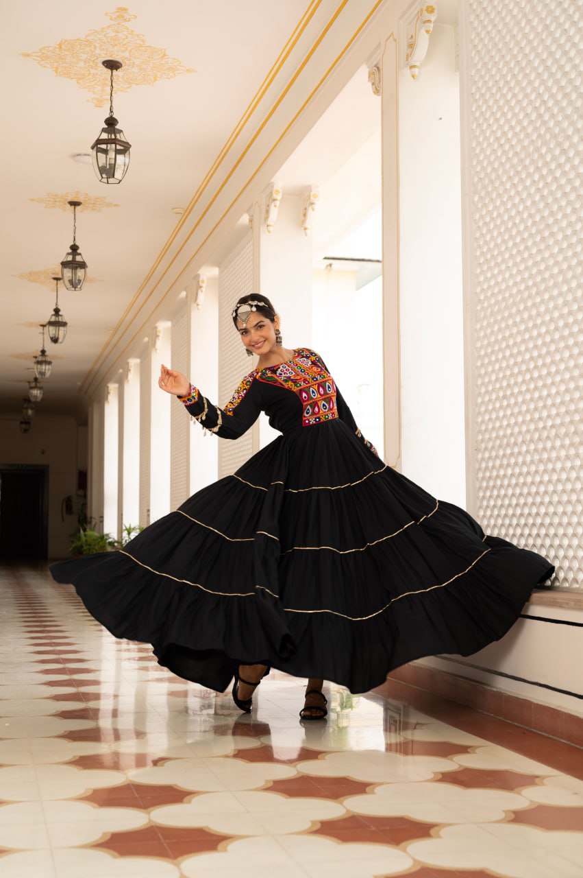 Navratri Special Gamthi Work Fully Flared Gown for Garba