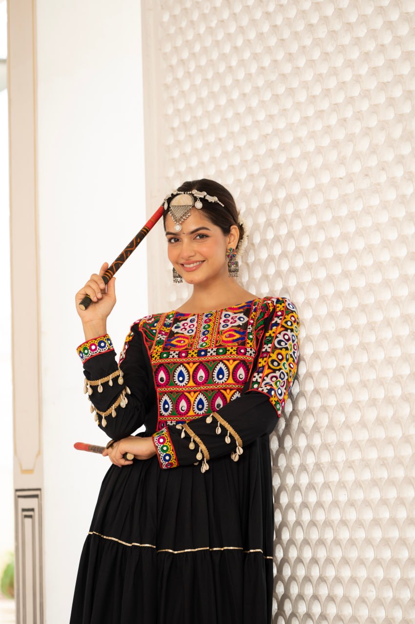 Navratri Special Gamthi Work Fully Flared Gown for Garba