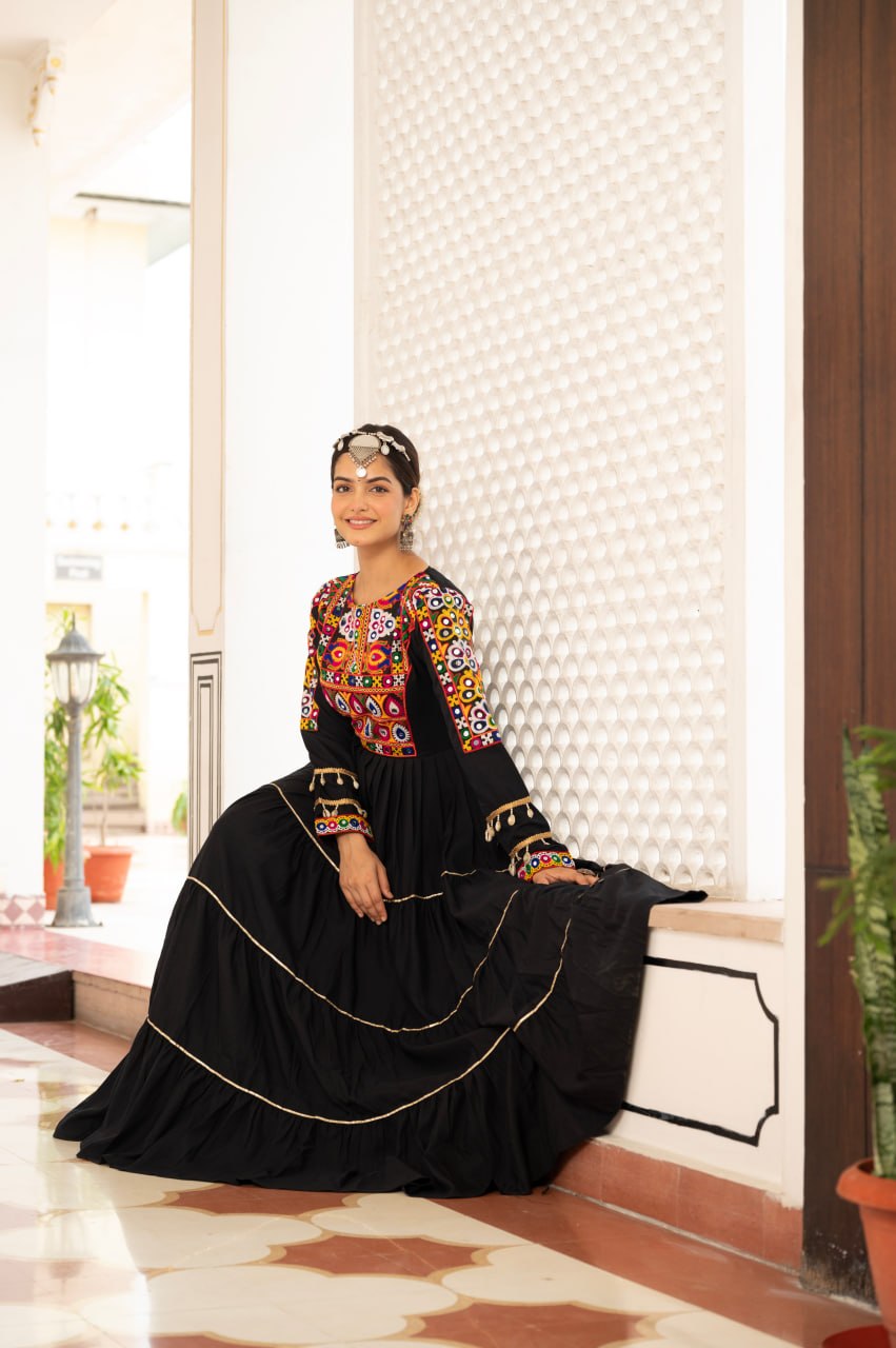 Navratri Special Gamthi Work Fully Flared Gown for Garba