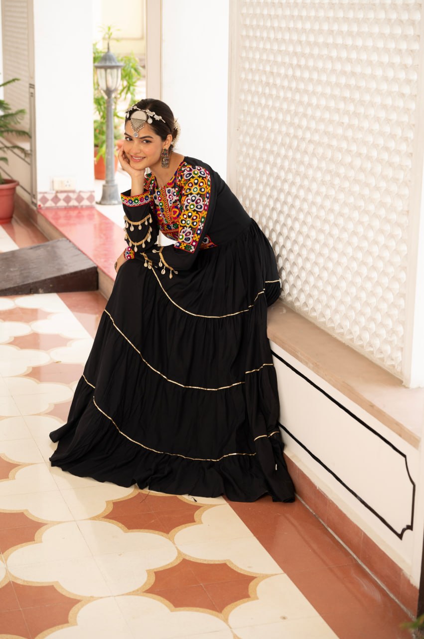 Navratri Special Gamthi Work Fully Flared Gown for Garba