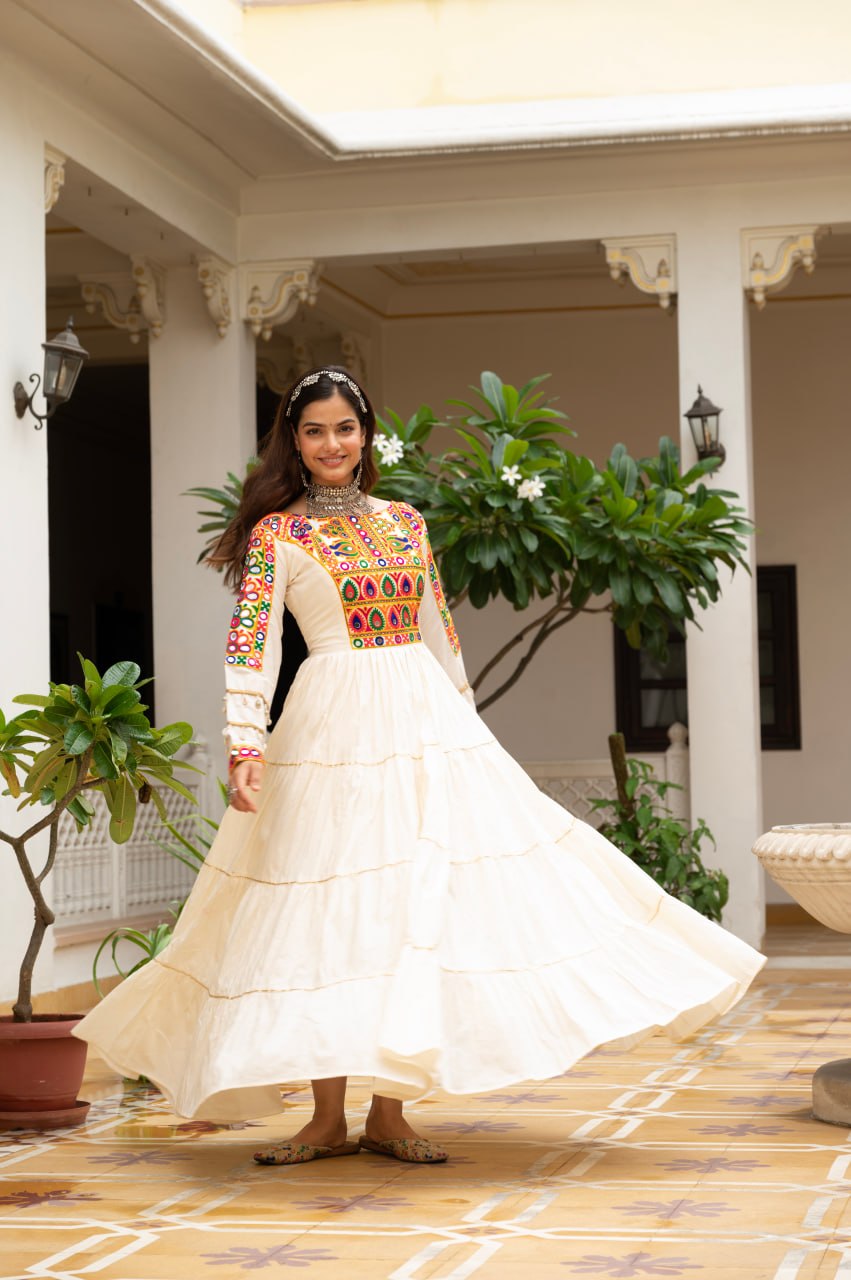 Navratri Special Gamthi Work Fully Flared Gown for Garba