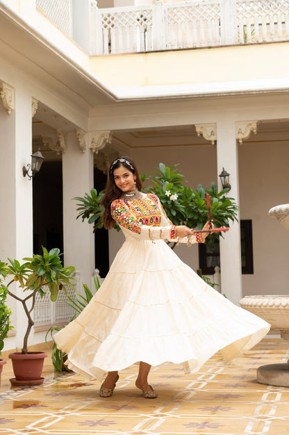 Navratri Special Gamthi Work Fully Flared Gown for Garba