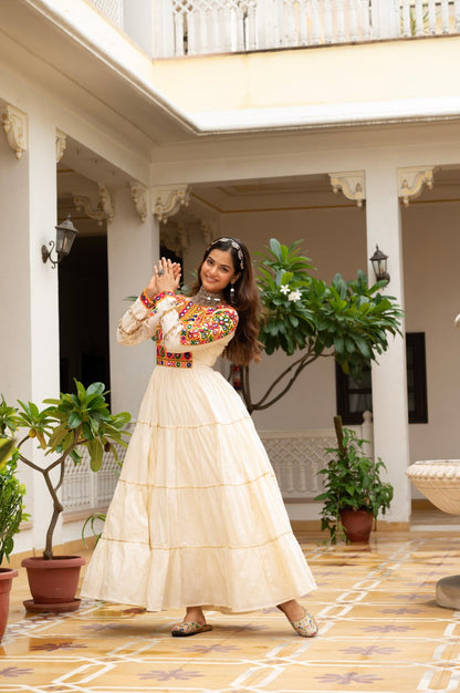 Navratri Special Gamthi Work Fully Flared Gown for Garba