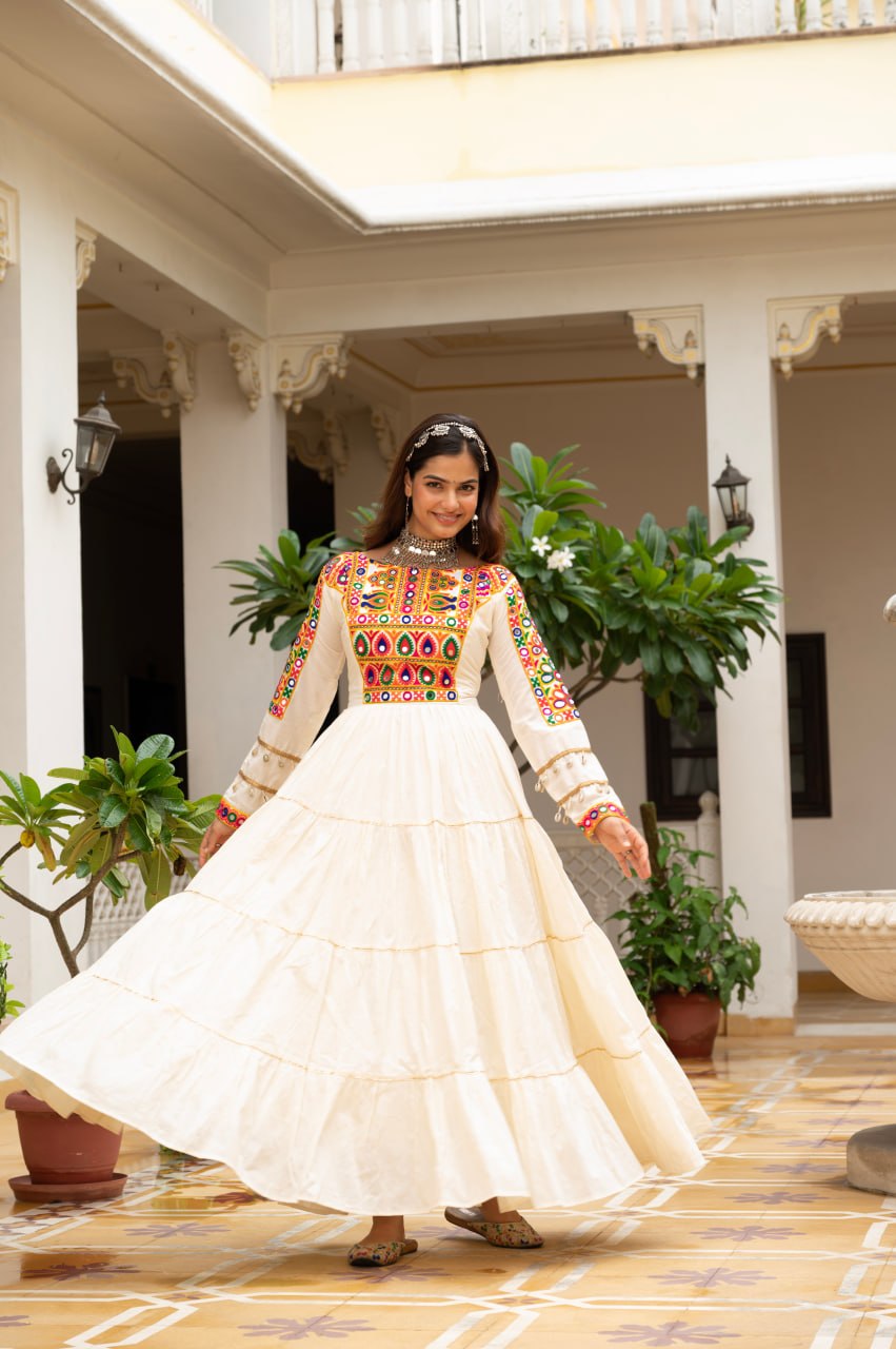 Navratri Special Gamthi Work Fully Flared Gown for Garba