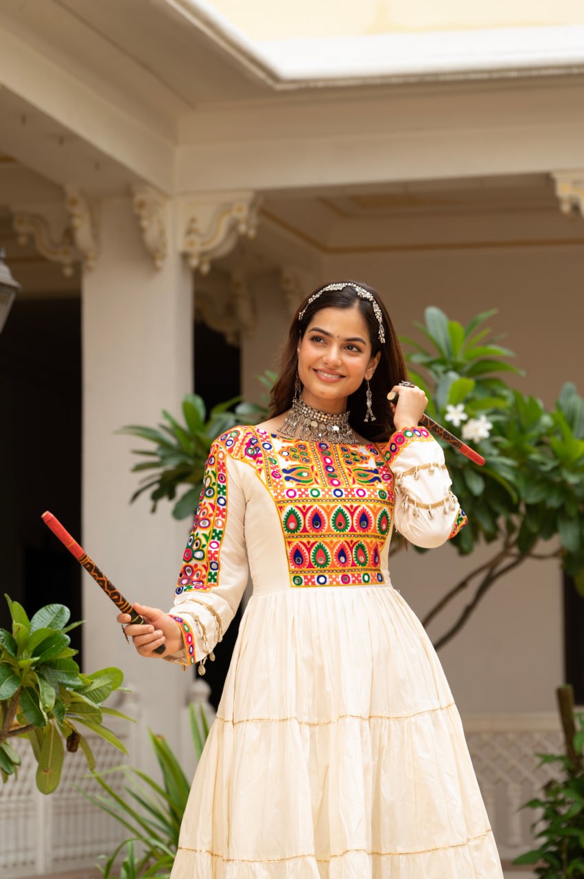 Navratri Special Gamthi Work Fully Flared Gown for Garba